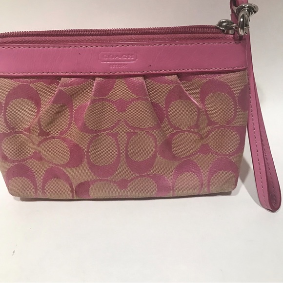 Coach Handbags - Coach Signature Woven Pink Wristlet